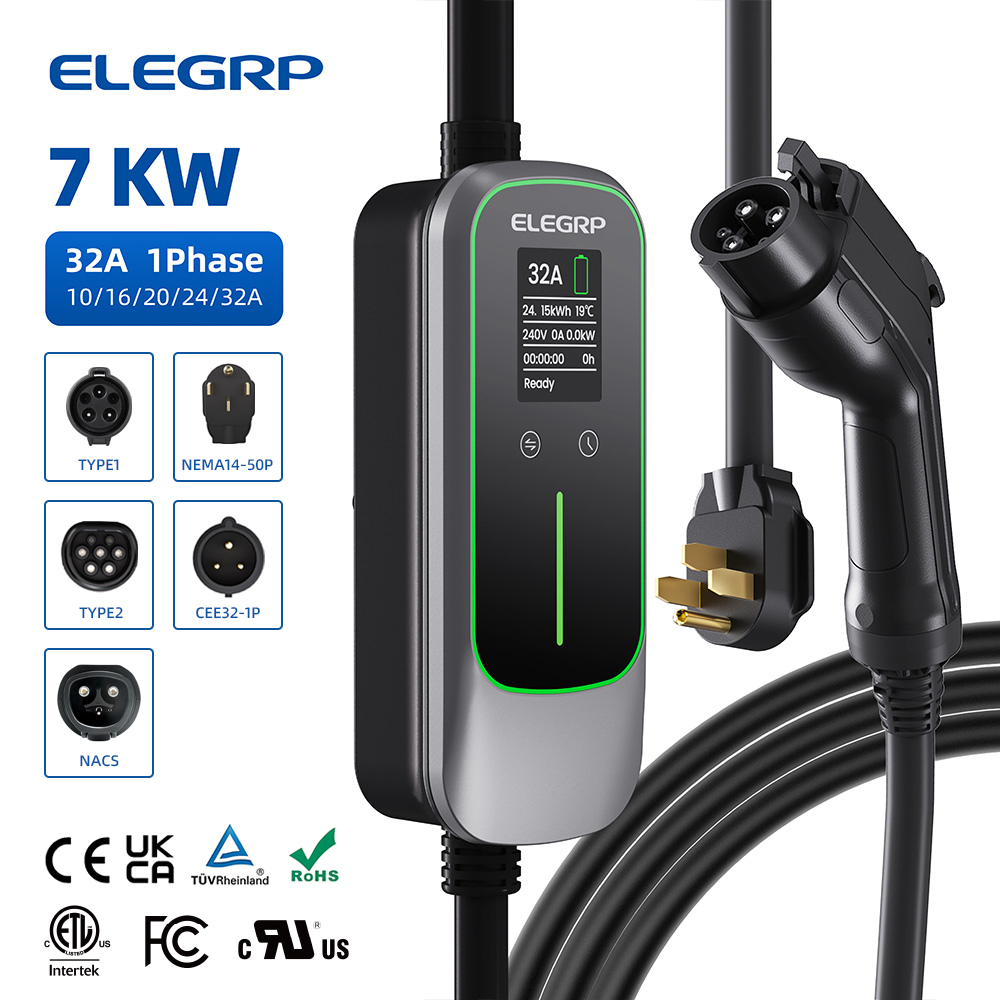 Home Ev Charger - ELEGRP 32 アンペアポータブル電気自動車充電器、すべての J1772 電気自動車用の家庭用モバイル EV
