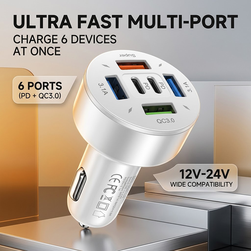 超高速カーチャージャー 6ポート PD QC3.0 スマート - Fast Ev Charger のレビューと価格