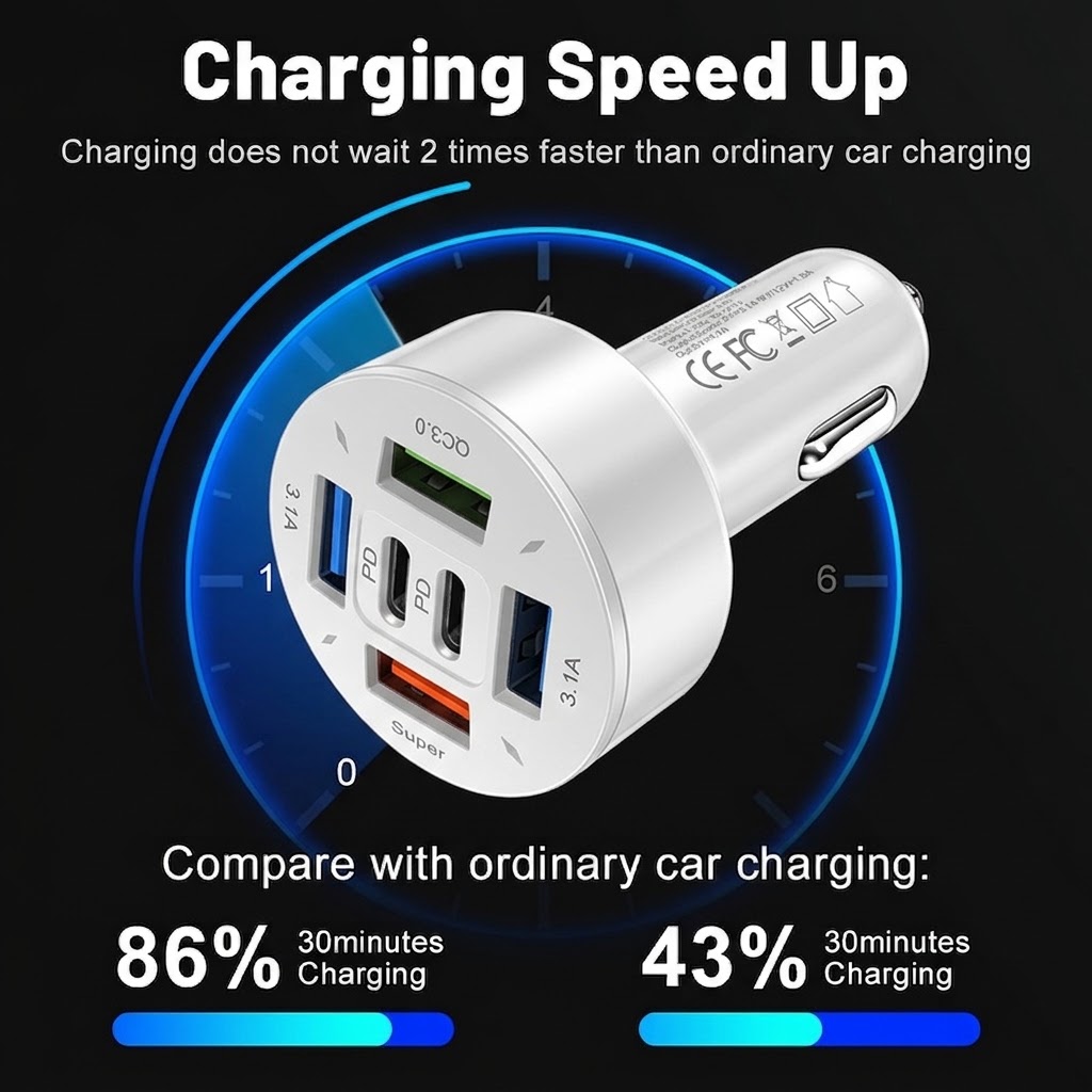 超高速カーチャージャー 6ポート PD QC3.0 スマート - Fast Ev Charger のレビューと価格